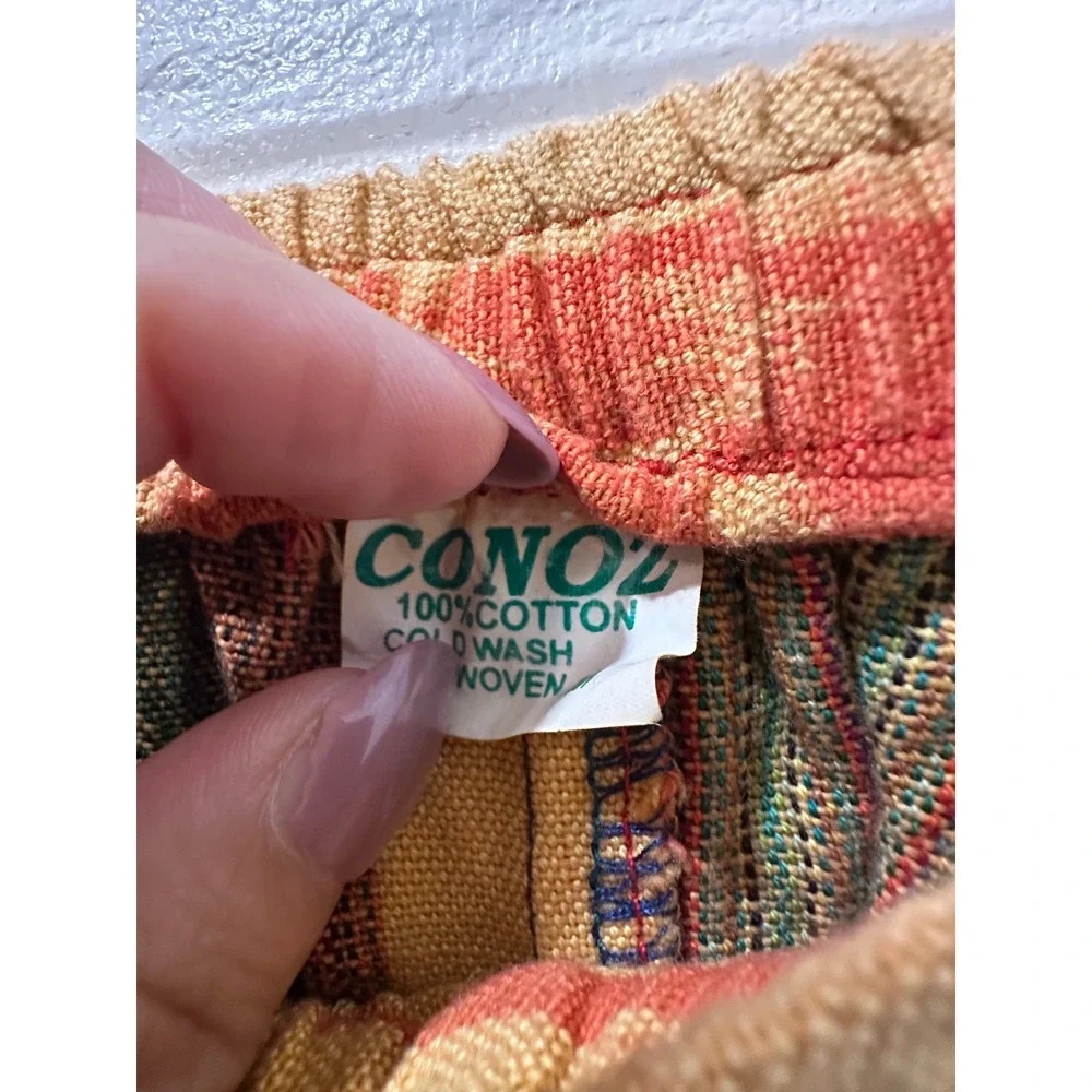 Vintage Conoz Handwoven Cotton Striped Boho Pants Yellow Orange Green Medium - Picture 5 of 7